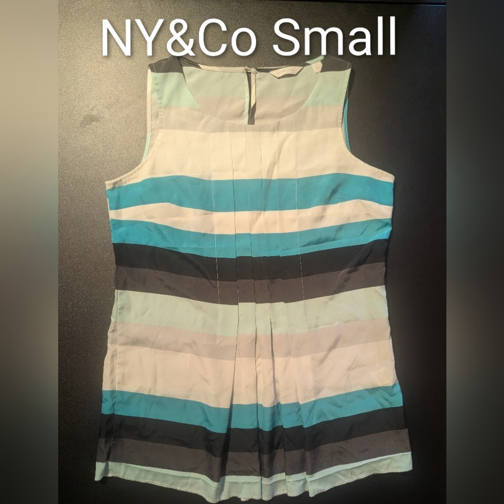 New York & Company Striped Tank Top - Blue, Black, White
